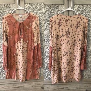 Love, Fire Boho Pink Floral Long Sleeve Dress